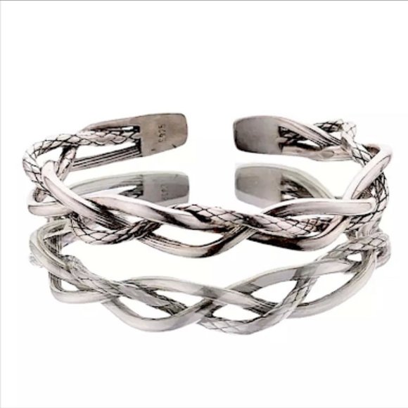 STERLING SILVER BRAIDED UNISEX BANGLE BRACELET - Picture 4 of 10